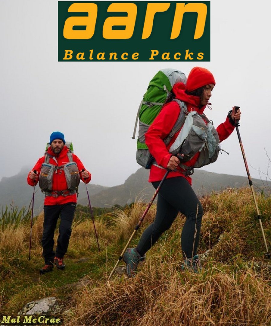 Two hikers wearing Aarn backpacks header banner